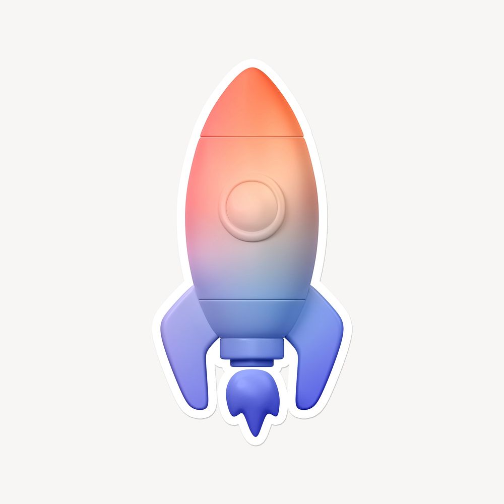 Launching rocket, 3D gradient design with white border