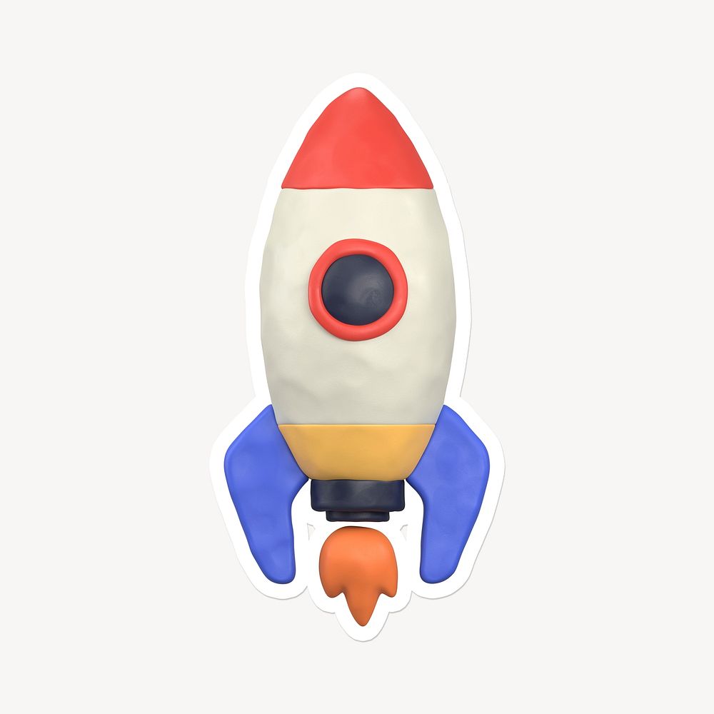 Launching rocket, 3D clay texture with white border