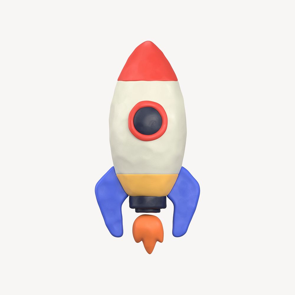 Rocket icon, 3D clay texture design psd