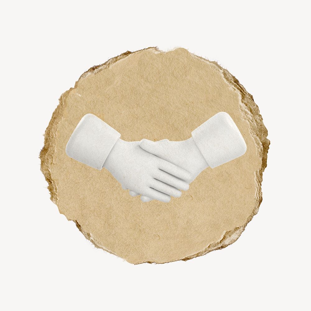 Business handshake, 3D ripped paper psd