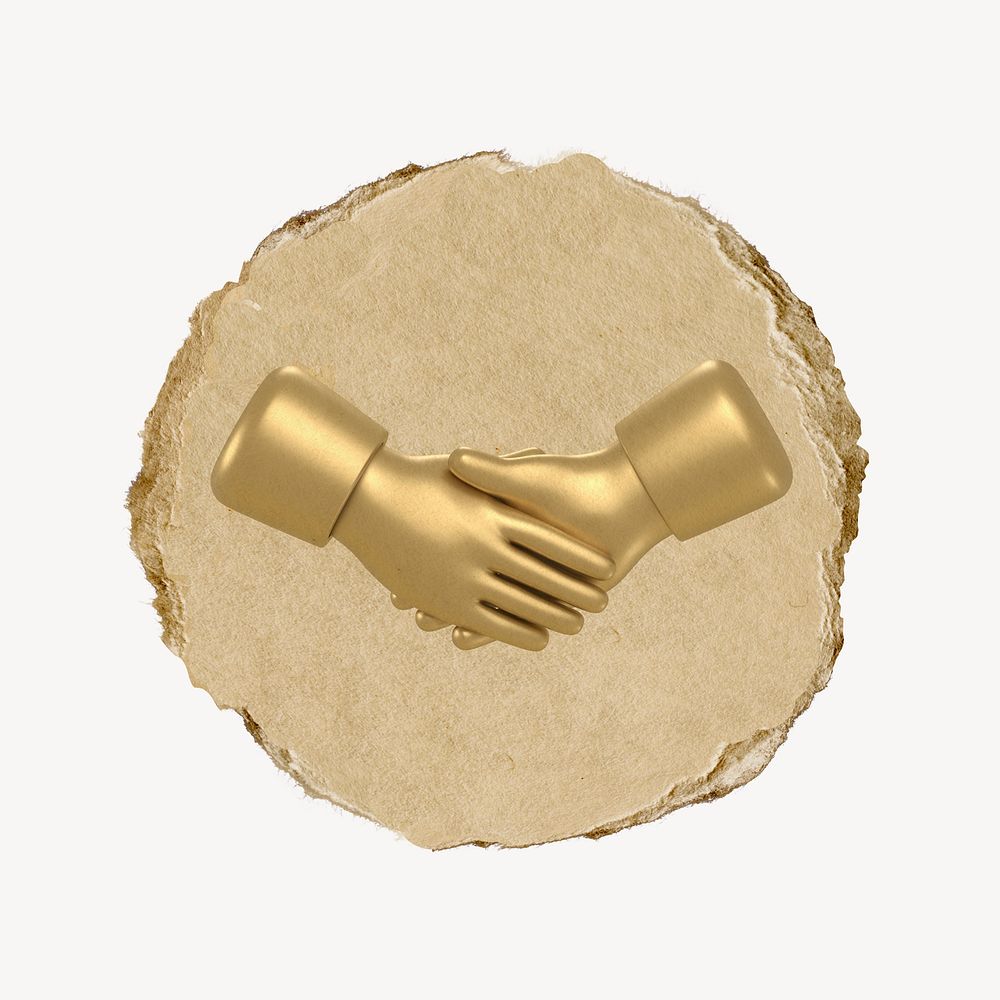 Gold handshake, 3D ripped paper psd