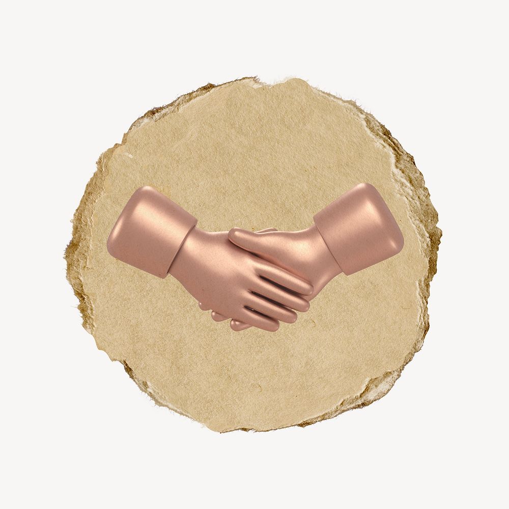 Pink handshake, 3D ripped paper psd