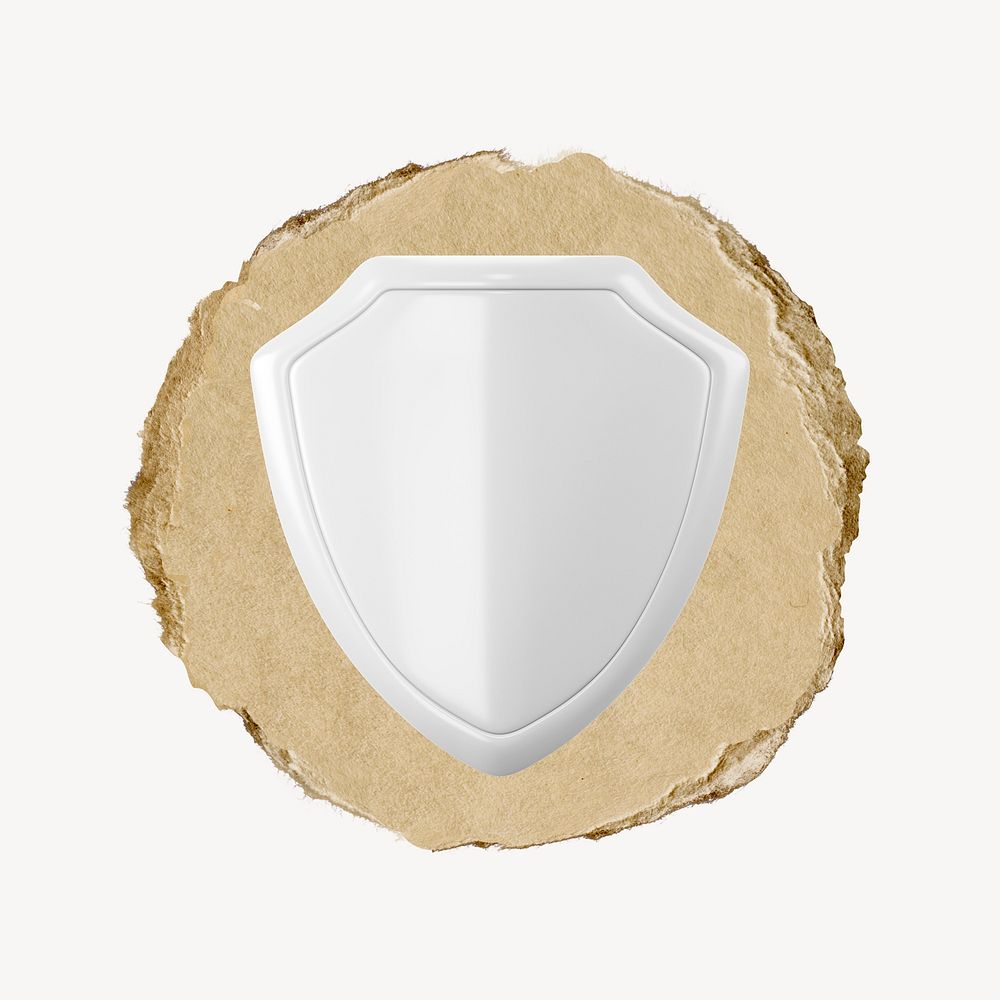White shield, 3D ripped paper psd
