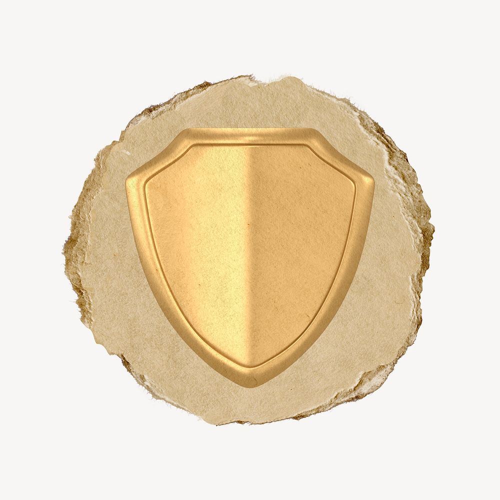 Gold shield, 3D ripped paper psd