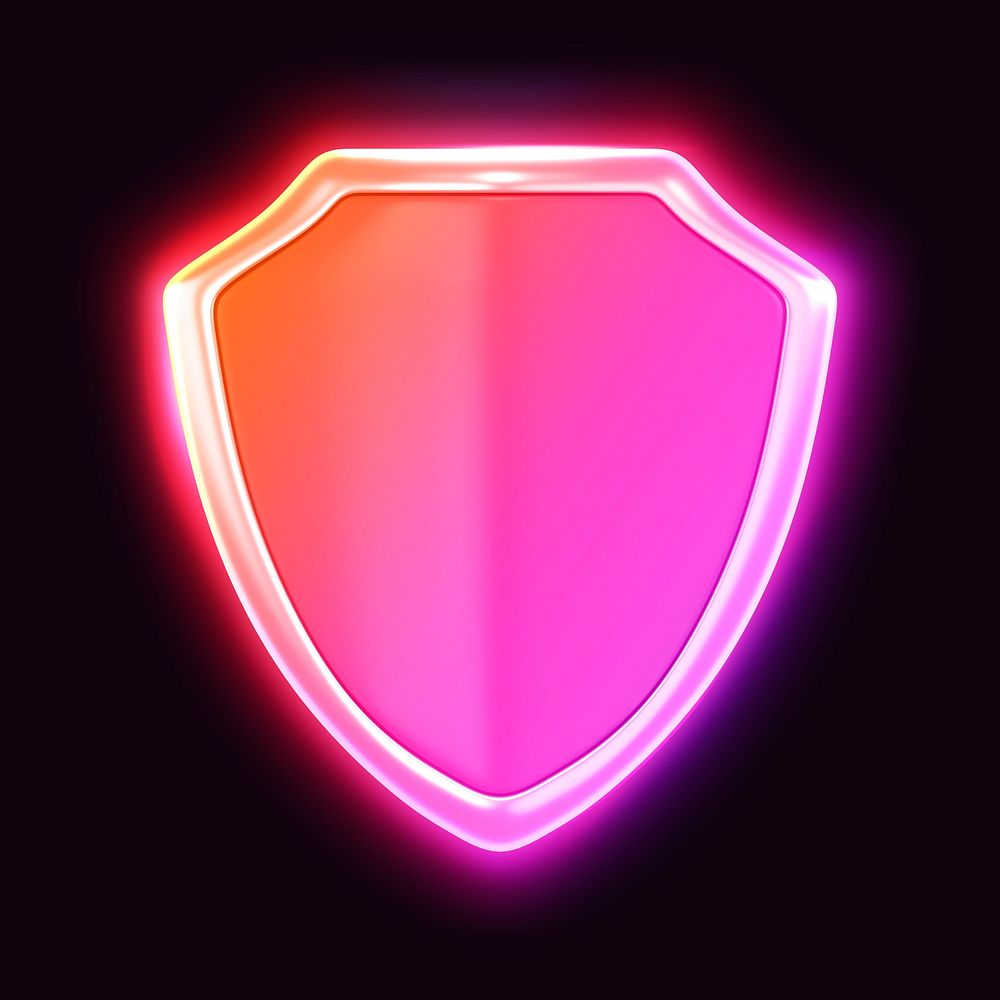 Shield icon, 3D neon glow psd