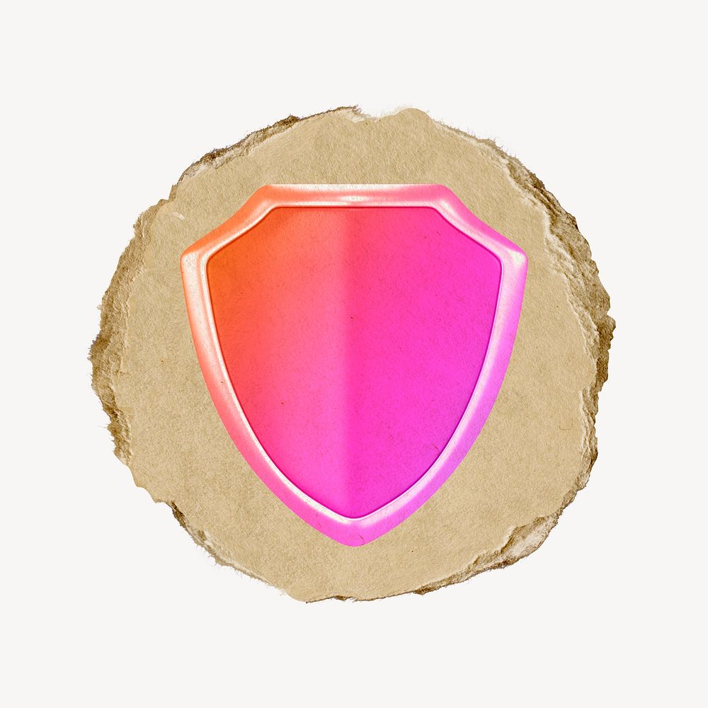 Pink shield, 3D ripped paper psd