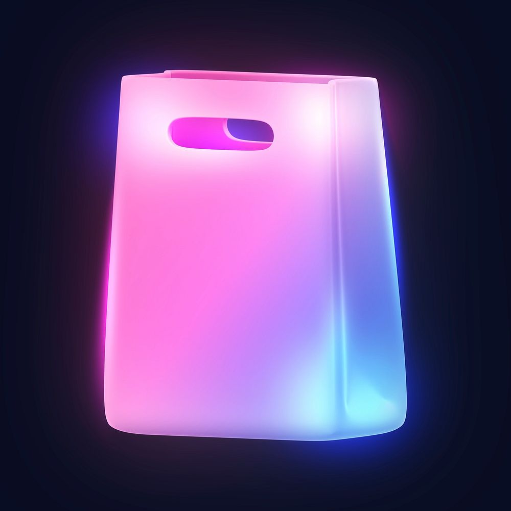 Shopping bag icon, 3D neon glow psd