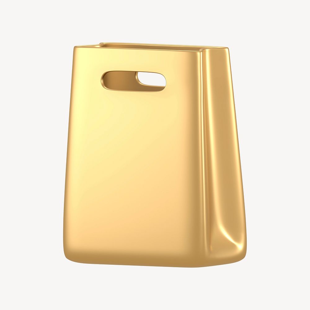 Shopping bag icon, 3D gold design psd