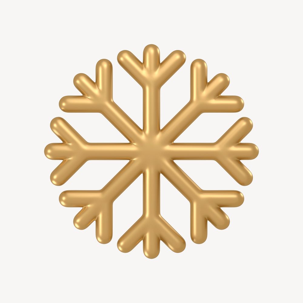 Snowflake icon, 3D gold design psd