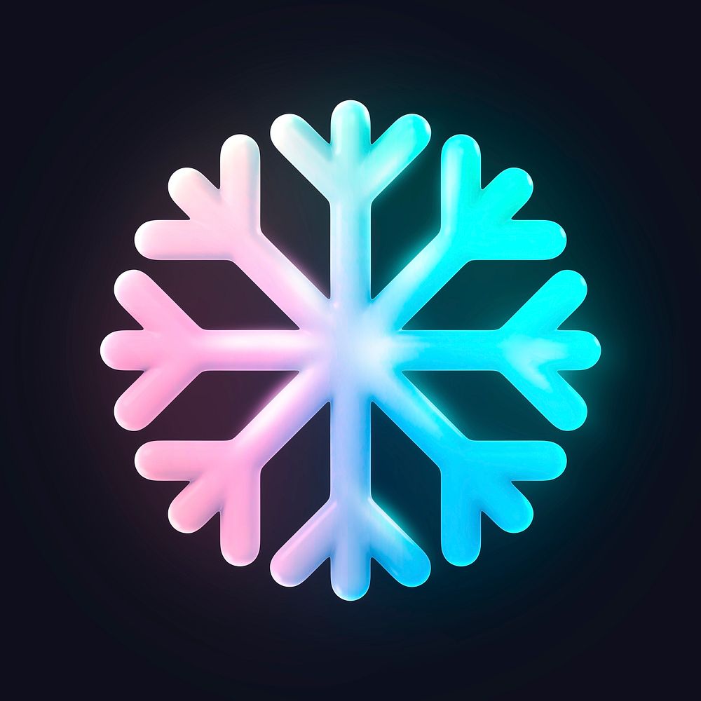 Snowflake icon, 3D neon glow psd