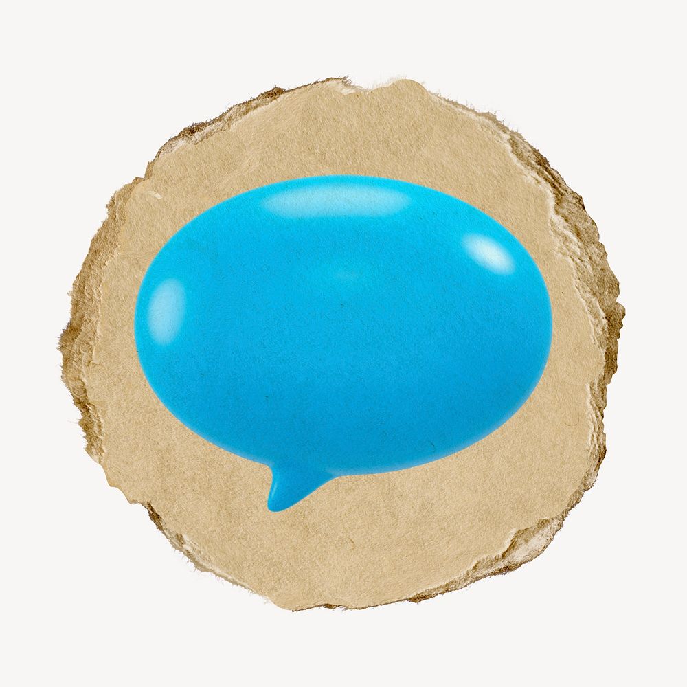Blue speech bubble, 3D ripped paper psd