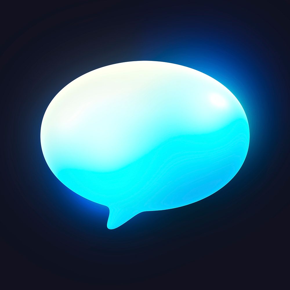 Speech bubble icon, 3D neon glow psd