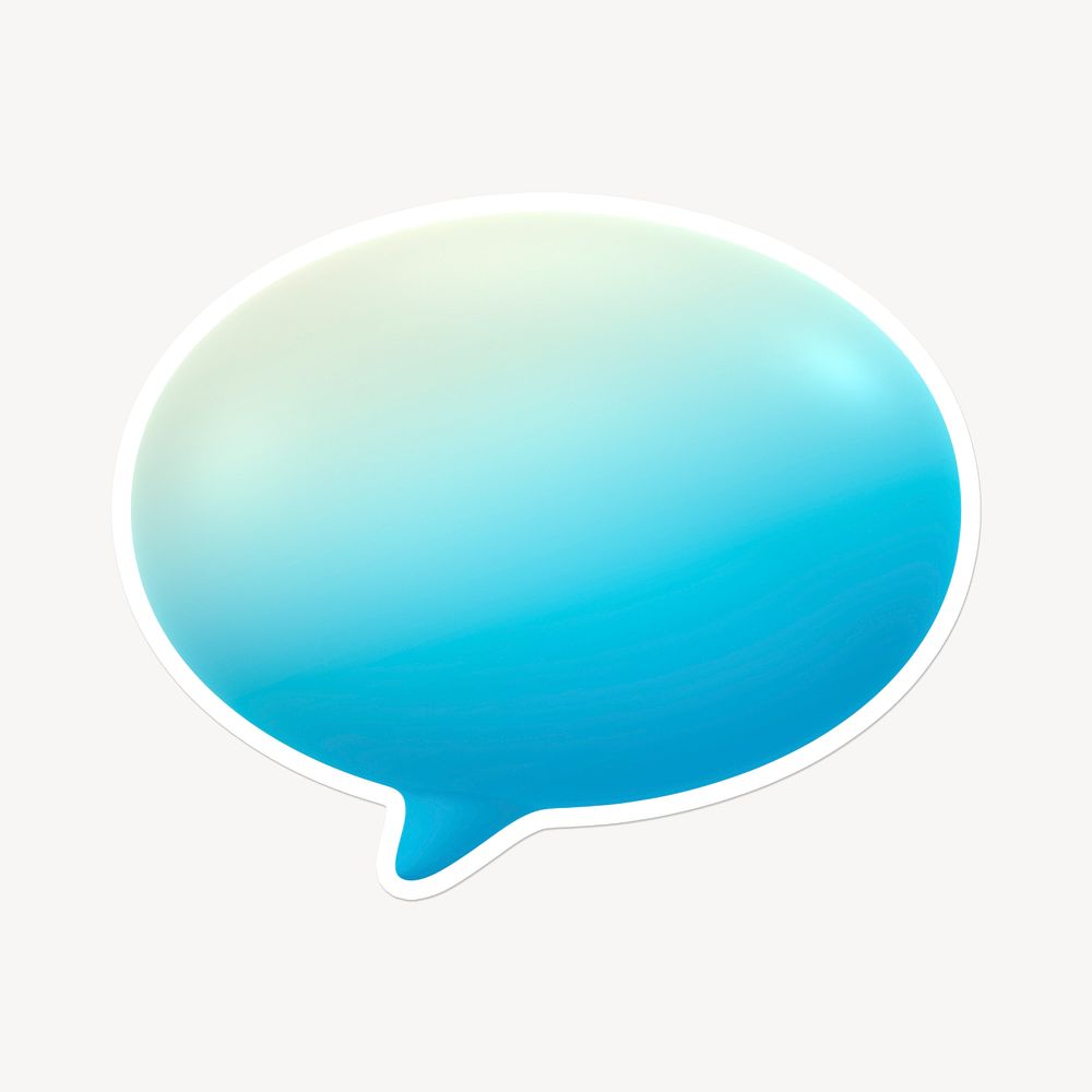 Blue speech bubble, 3D gradient design with white border