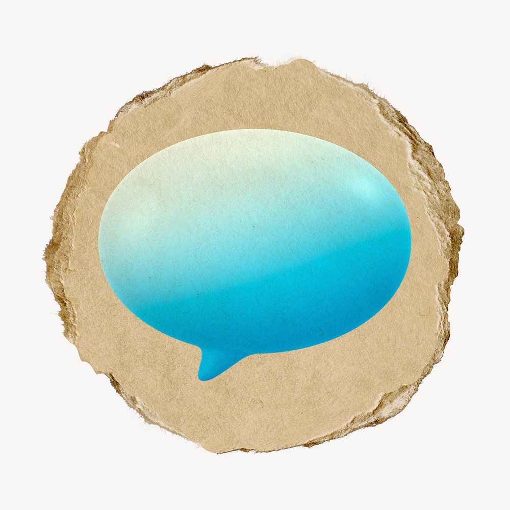 Blue speech bubble, 3D ripped paper collage element