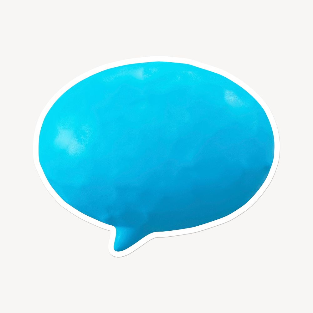 Blue speech bubble, 3D clay texture with white border