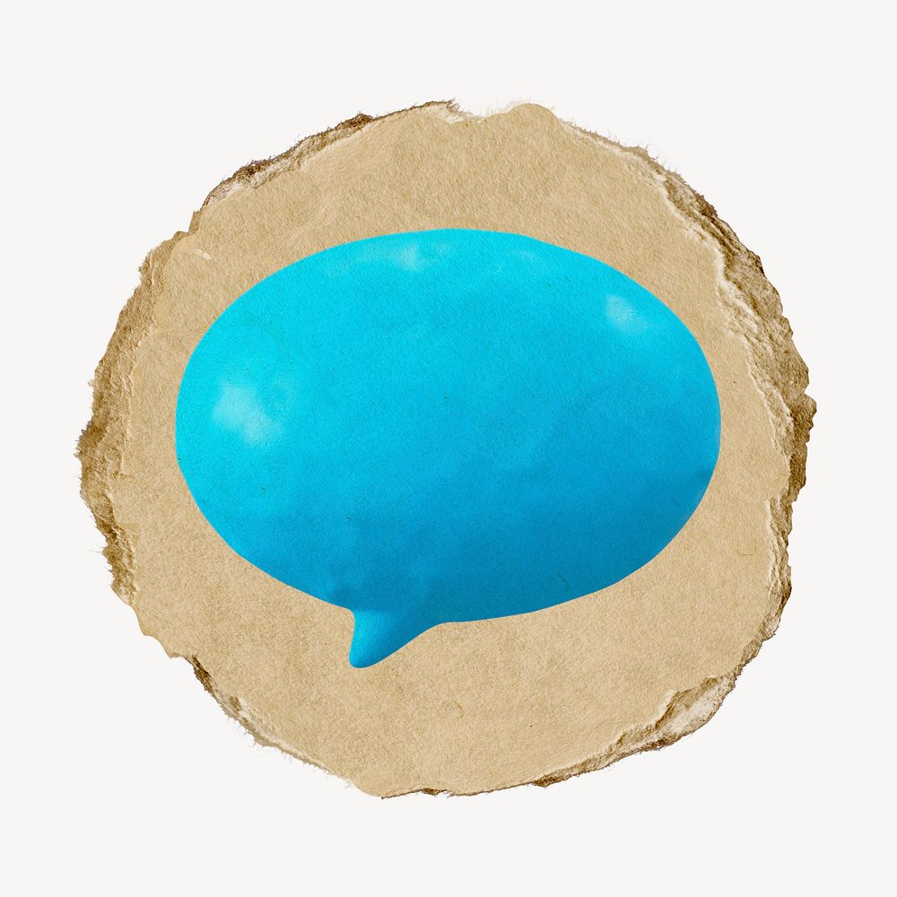 Blue speech bubble, 3D ripped paper collage element