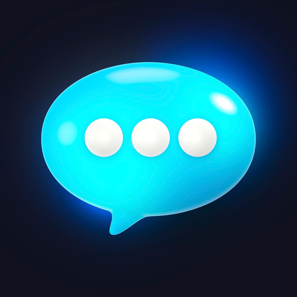 Speech bubble icon, 3D neon glow psd