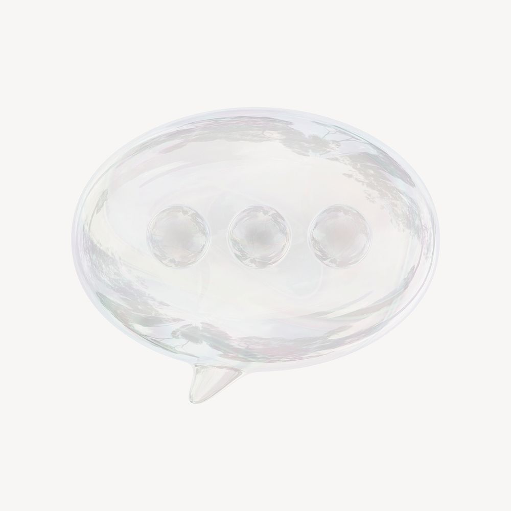 Speech bubble icon, 3D crystal glass psd
