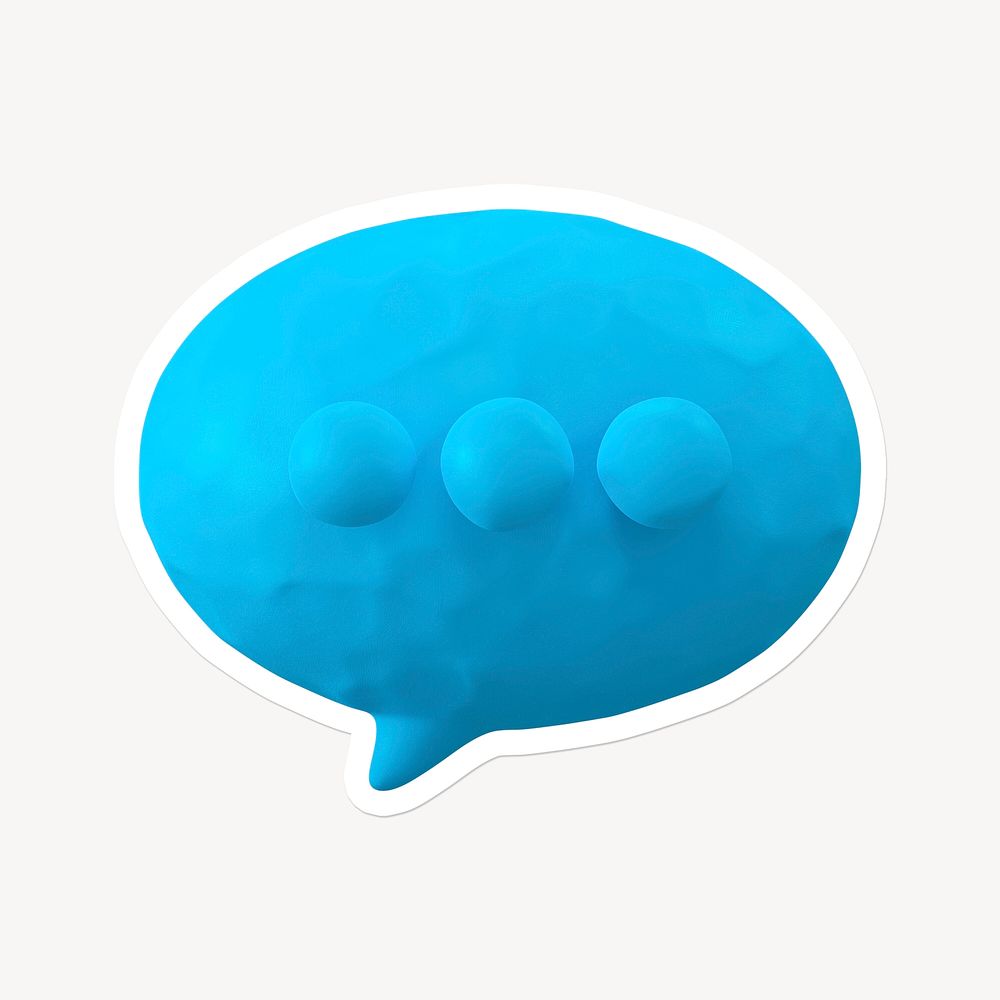Blue speech bubble, 3D clay texture with white border
