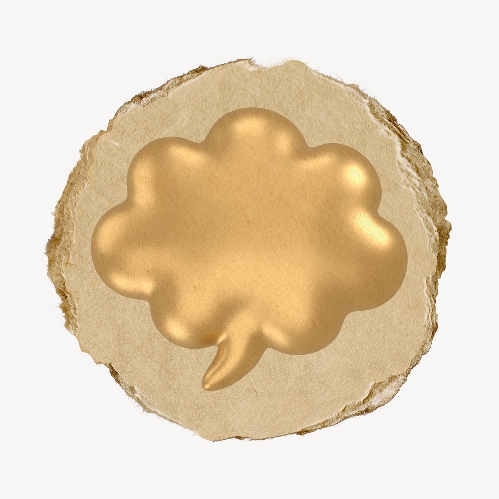 Gold speech bubble, 3D ripped paper psd