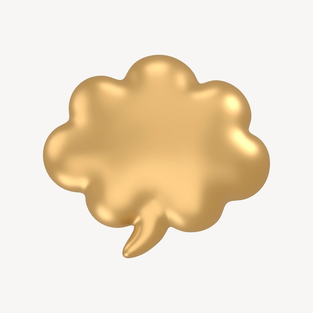 Speech bubble icon, 3D gold design psd