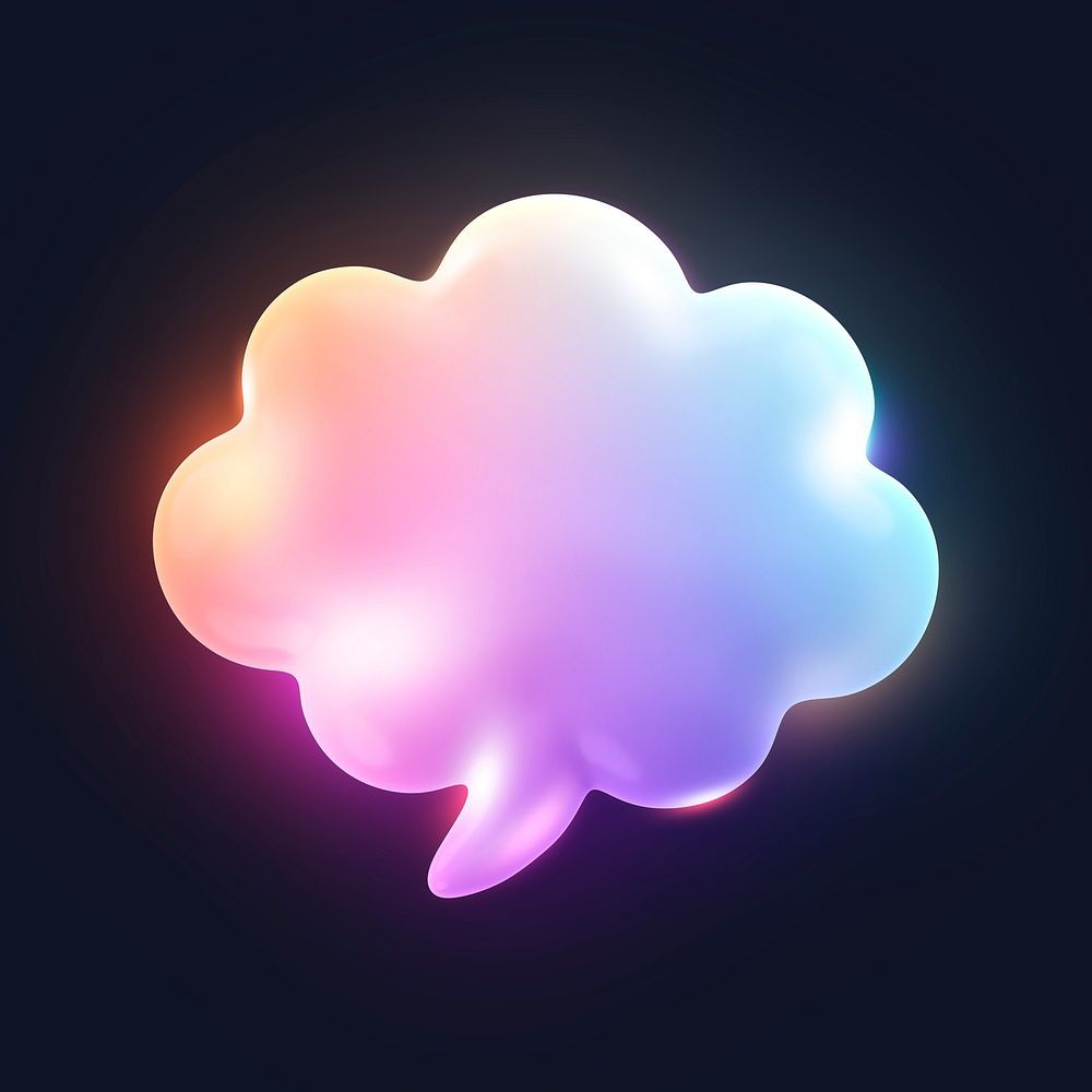 Speech bubble icon, 3D neon glow psd