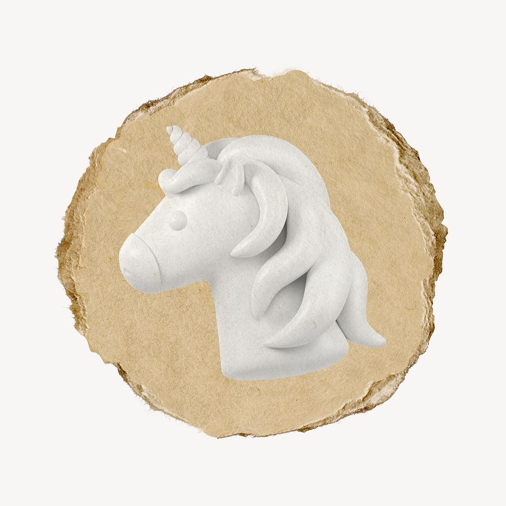 White unicorn, 3D ripped paper psd