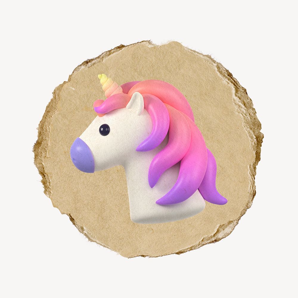 Cute unicorn, 3D ripped paper psd