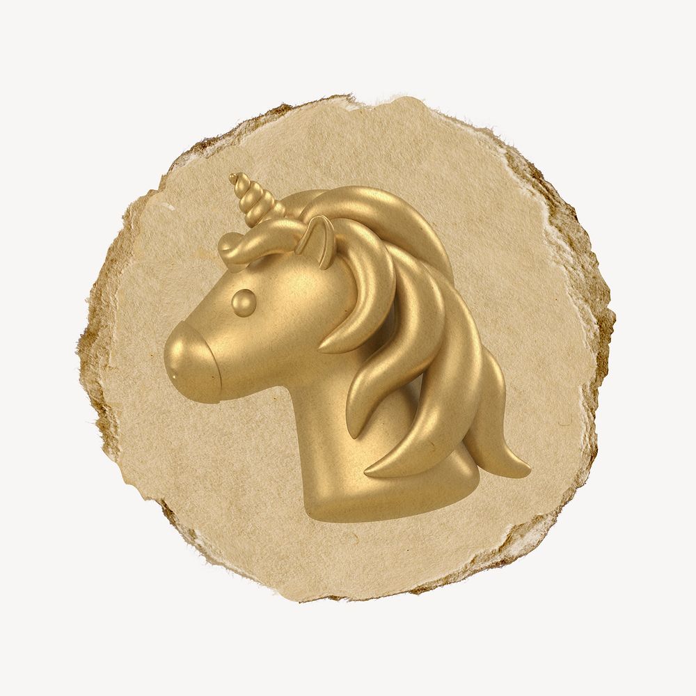 Gold unicorn, 3D ripped paper psd