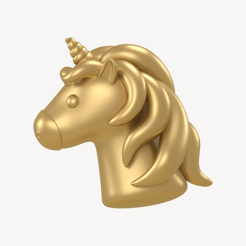 Unicorn icon, 3D gold design