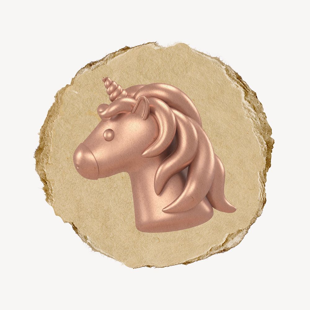 Rose gold  unicorn, 3D ripped paper psd
