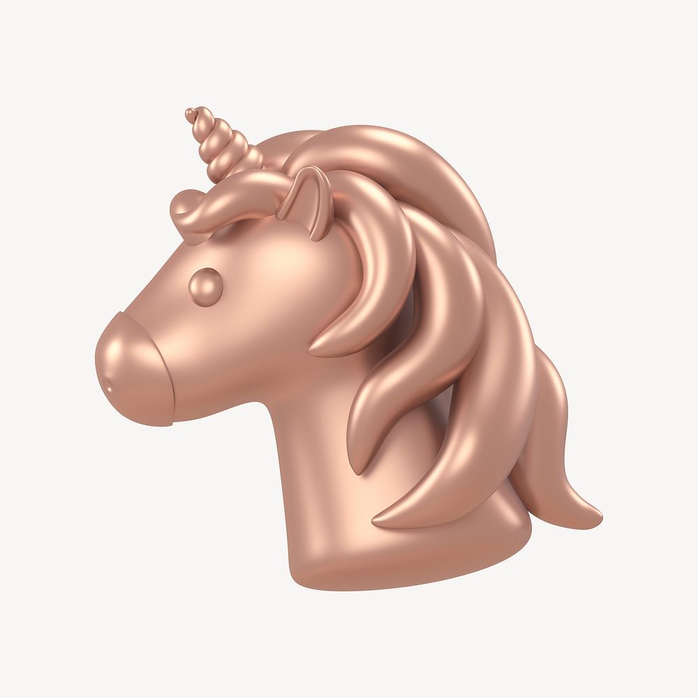 Unicorn icon, 3D rose gold design