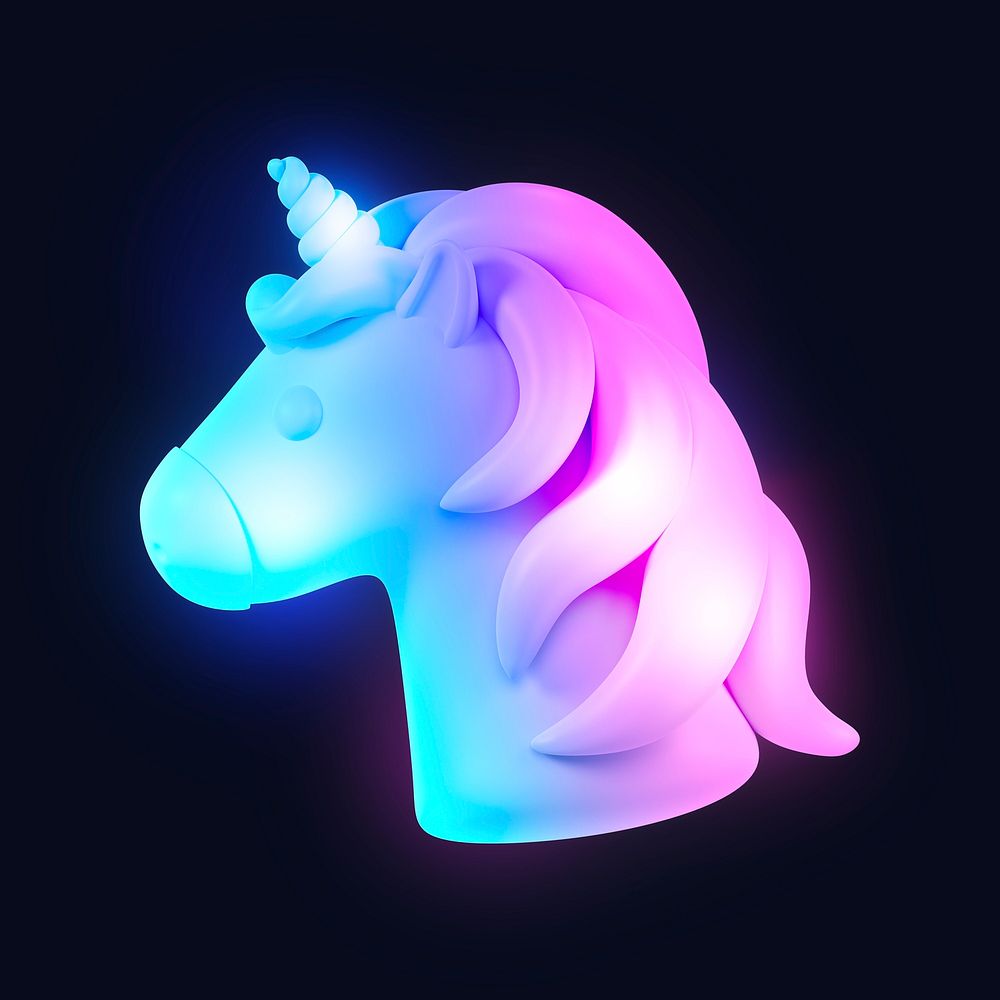 Unicorn icon, 3D neon glow