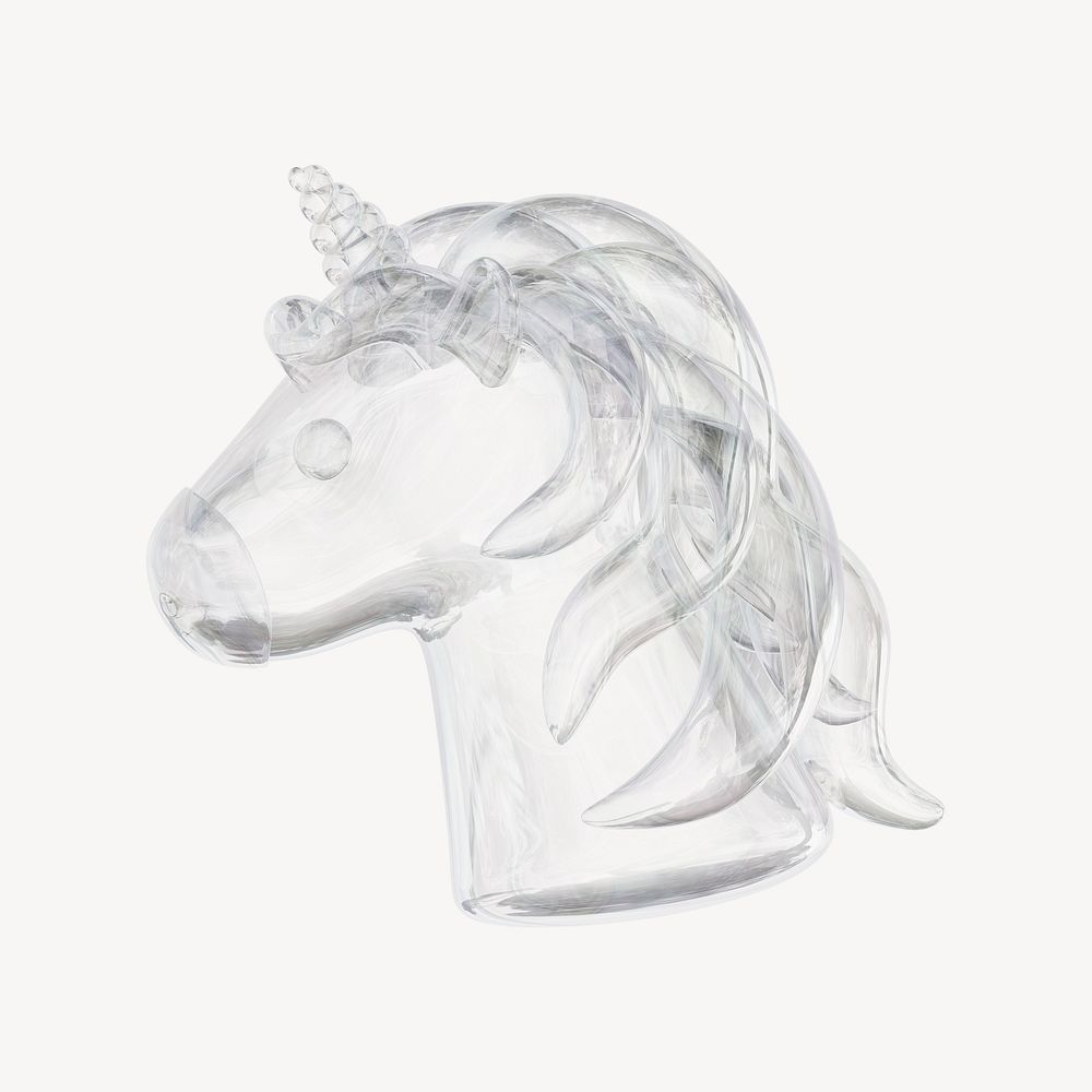 Unicorn icon, 3D crystal glass