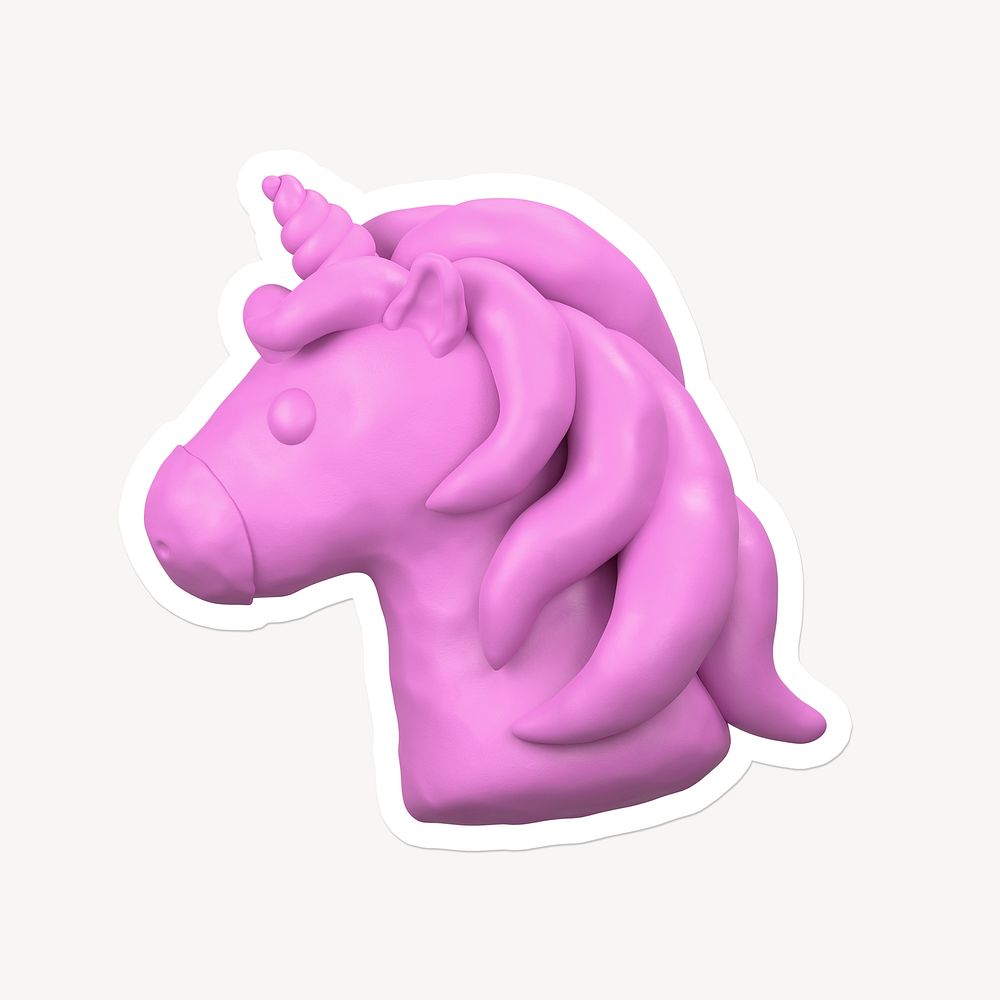 Purple  unicorn, 3D clay texture with white border