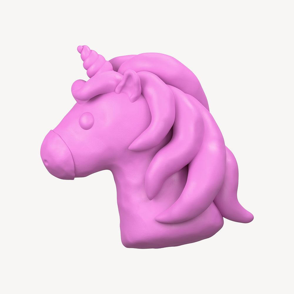 Unicorn icon, 3D clay texture design psd