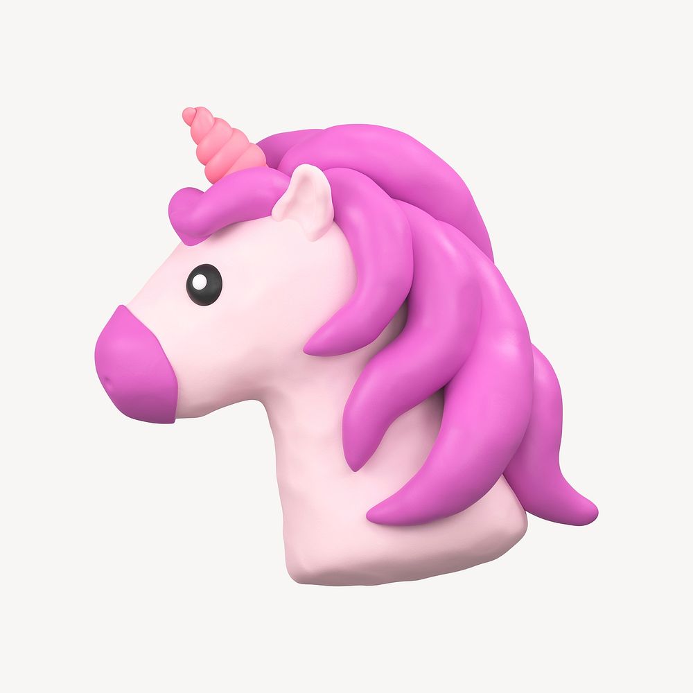 Unicorn icon, 3D clay texture design