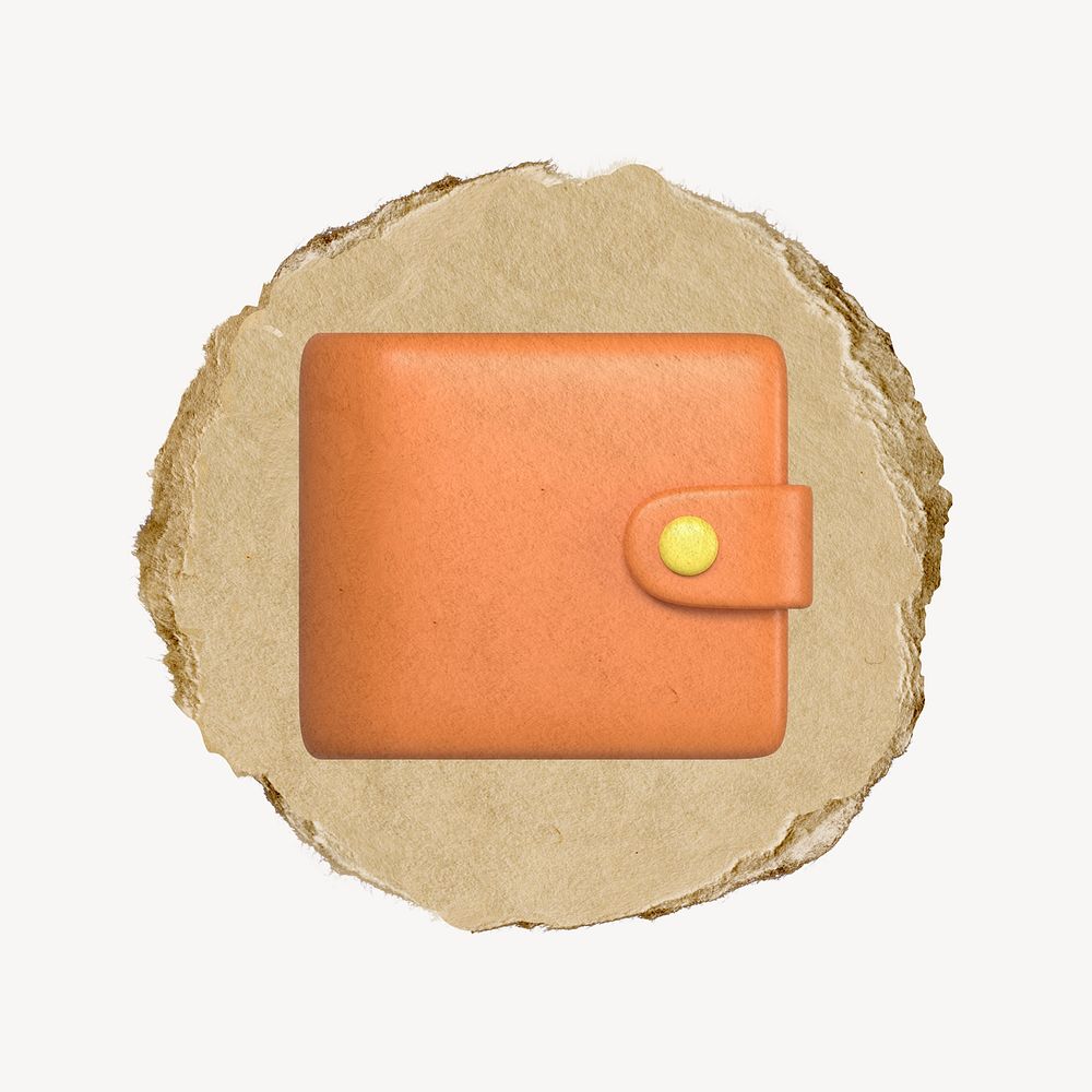 Orange wallet, 3D ripped paper collage element
