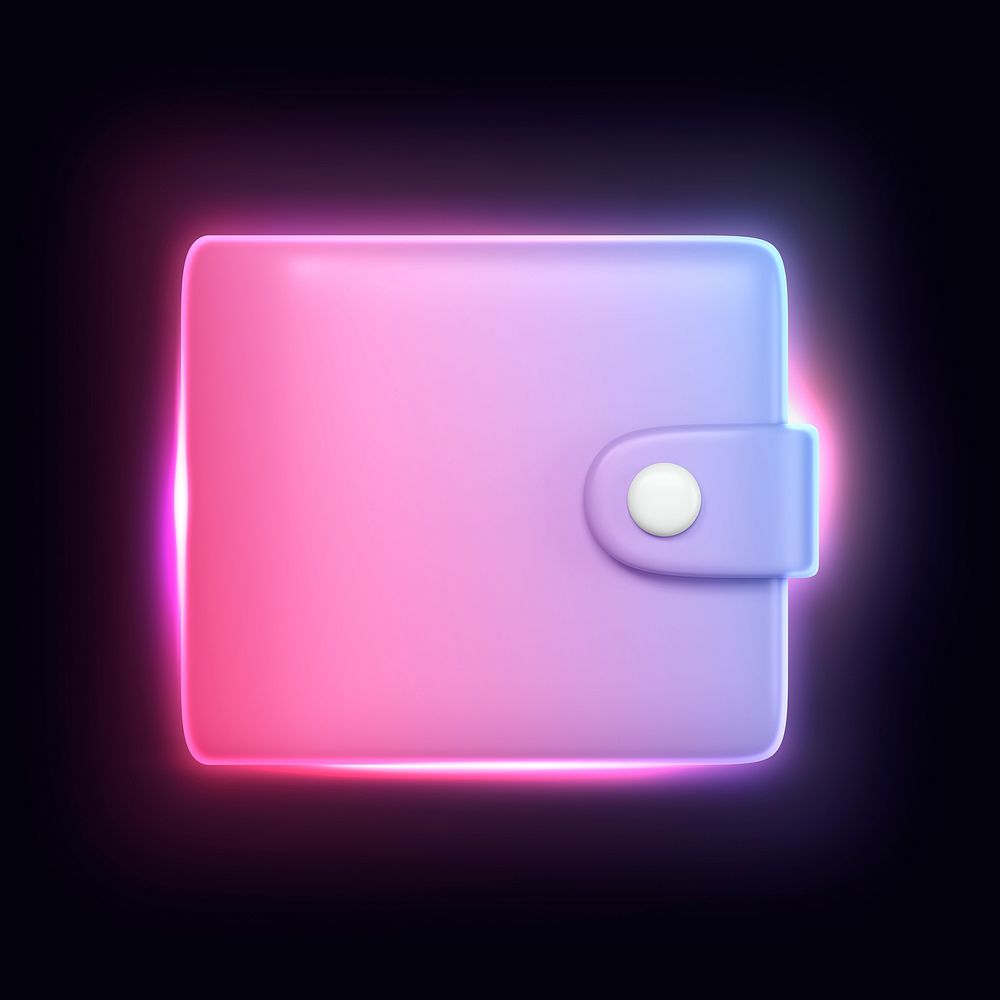 Wallet icon, 3D neon glow