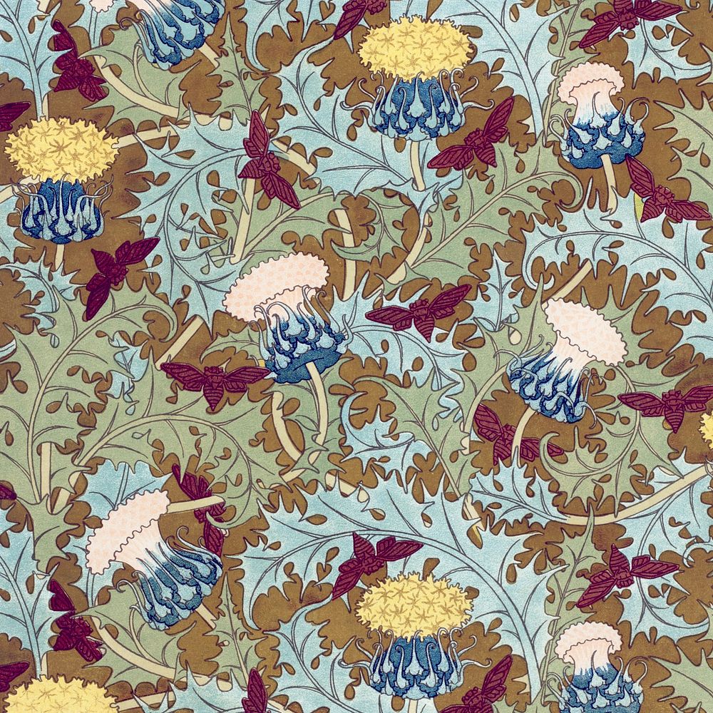 Exotic flowers pattern background, famous Maurice Pillard Verneuil artwork remixed by rawpixel