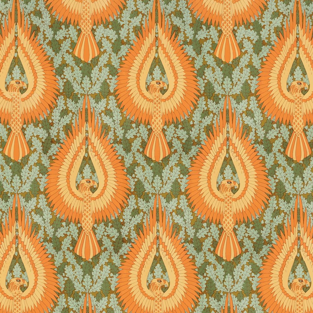 Phoenix bird pattern background, famous Maurice Pillard Verneuil artwork remixed by rawpixel vector