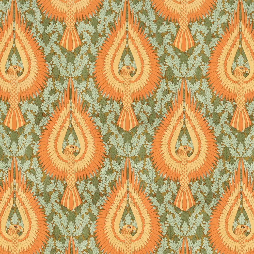 Phoenix bird pattern background, famous Maurice Pillard Verneuil artwork remixed by rawpixel