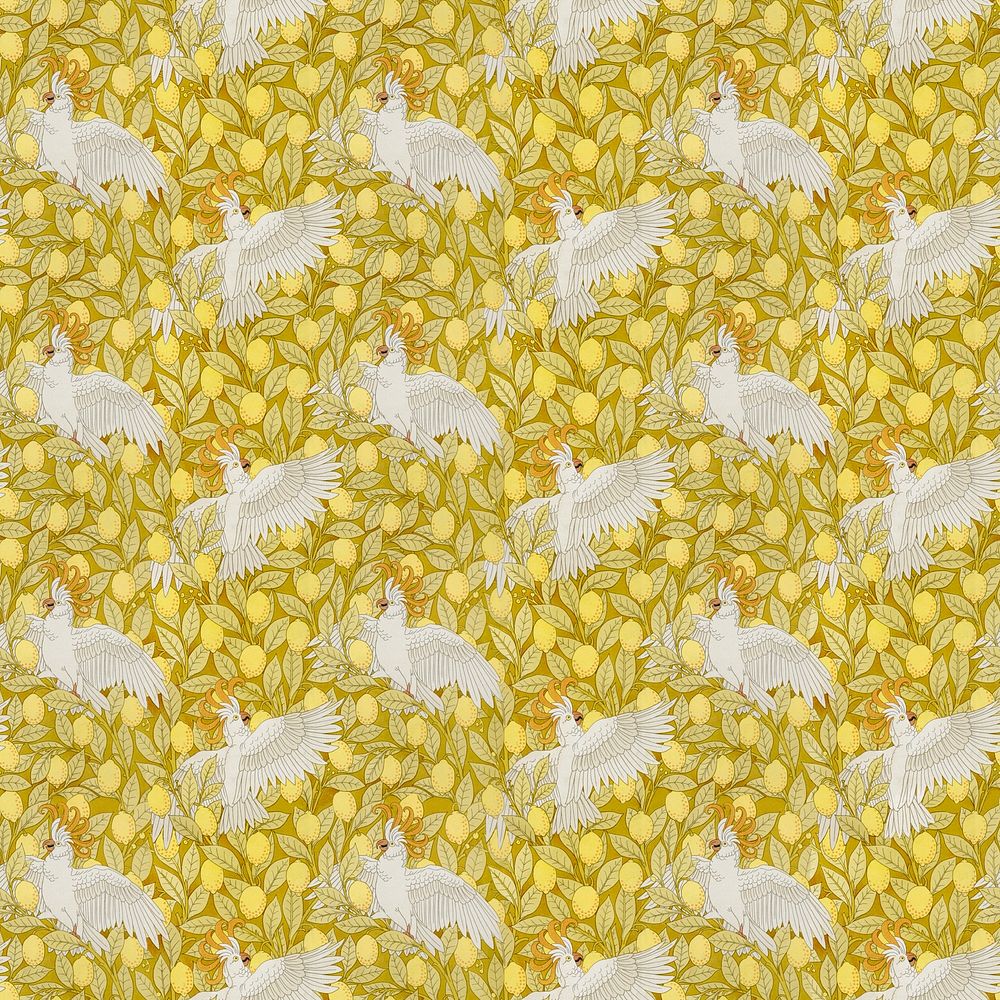 Cockatoos lemon pattern background, famous Maurice Pillard Verneuil artwork remixed by rawpixel