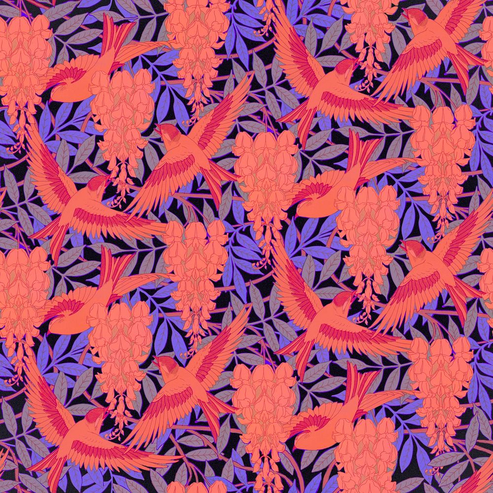 Exotic bird pattern background, Maurice Pillard Verneuil artwork remixed by rawpixel psd