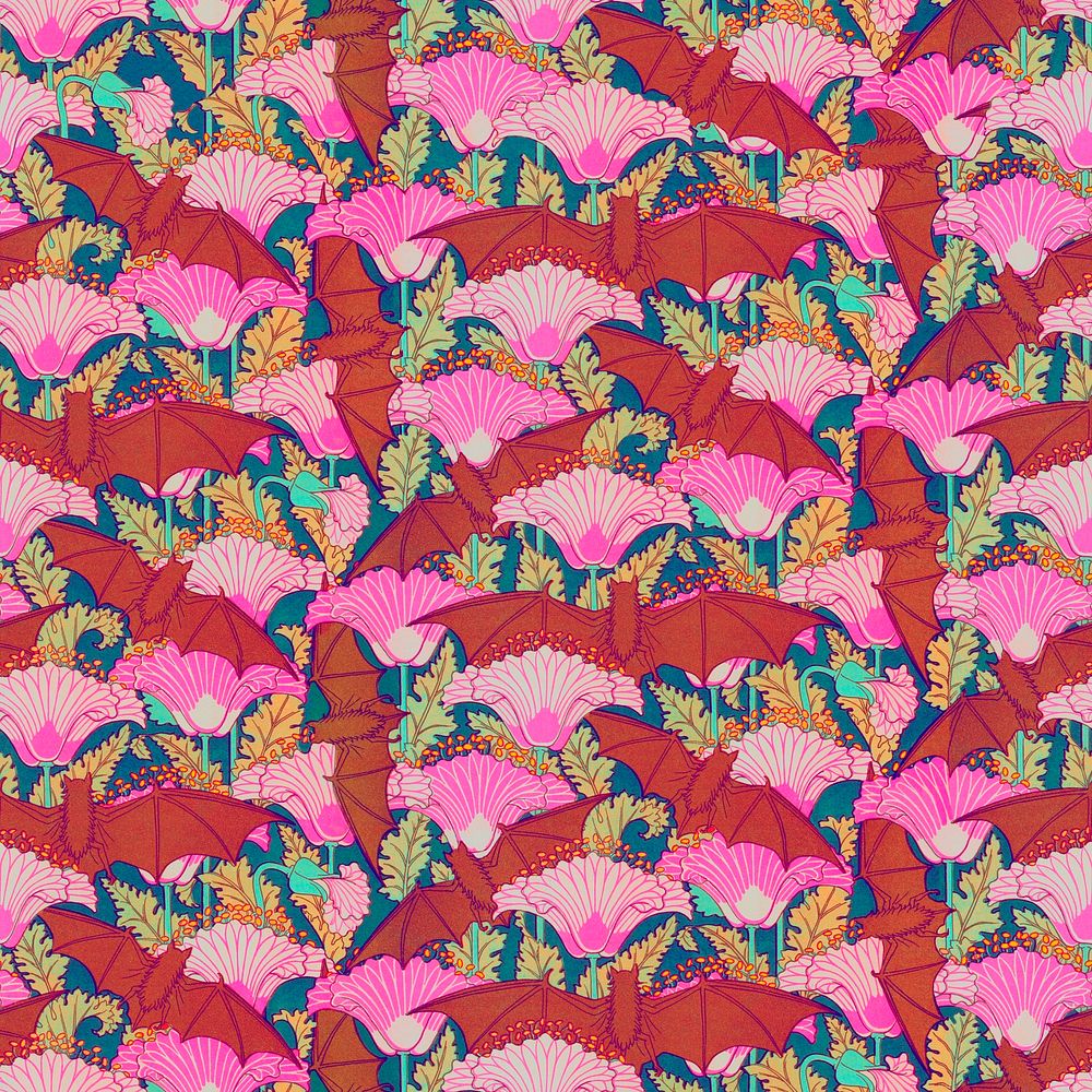 Colorful bat pattern background, vintage animal, Maurice Pillard Verneuil artwork remixed by rawpixel