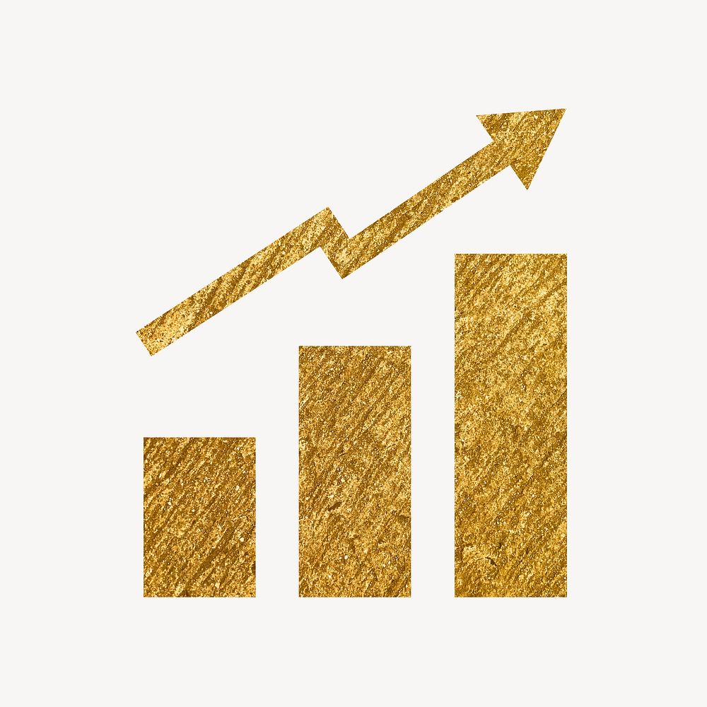 Growing bar charts gold icon, glittery design