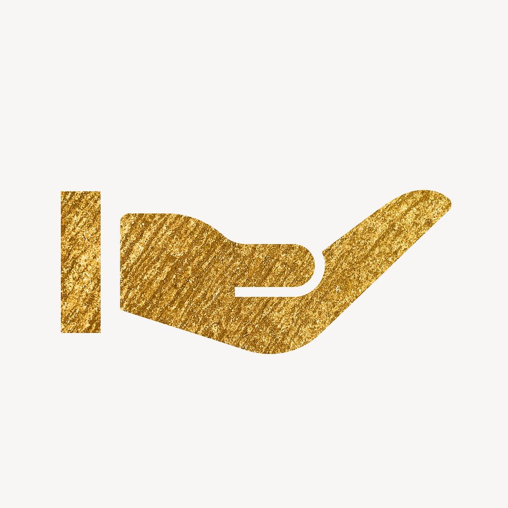 Cupping hand gold icon, glittery design