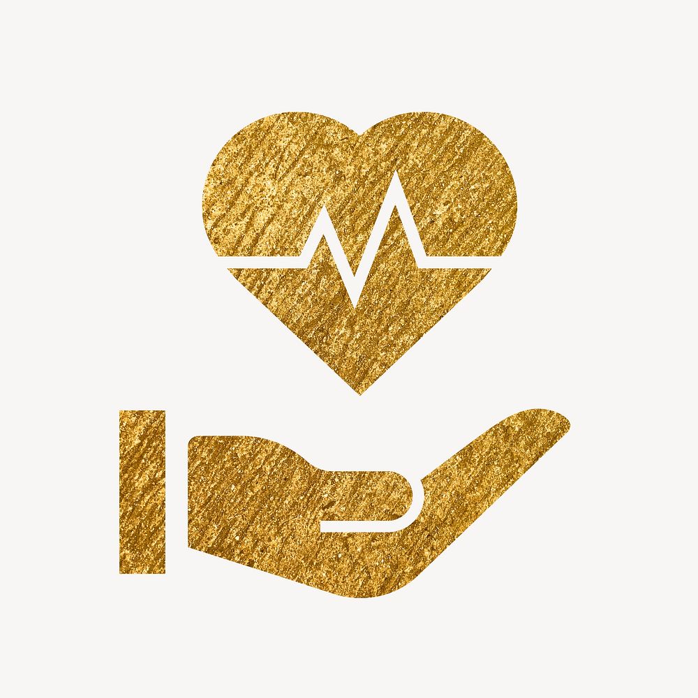 Heartbeat hand gold icon, glittery design  psd