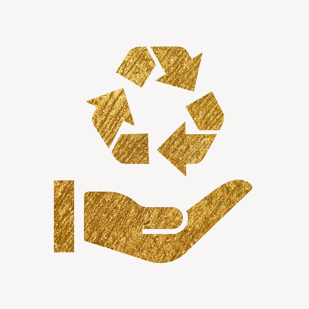 Recycle hand gold icon, glittery design  psd