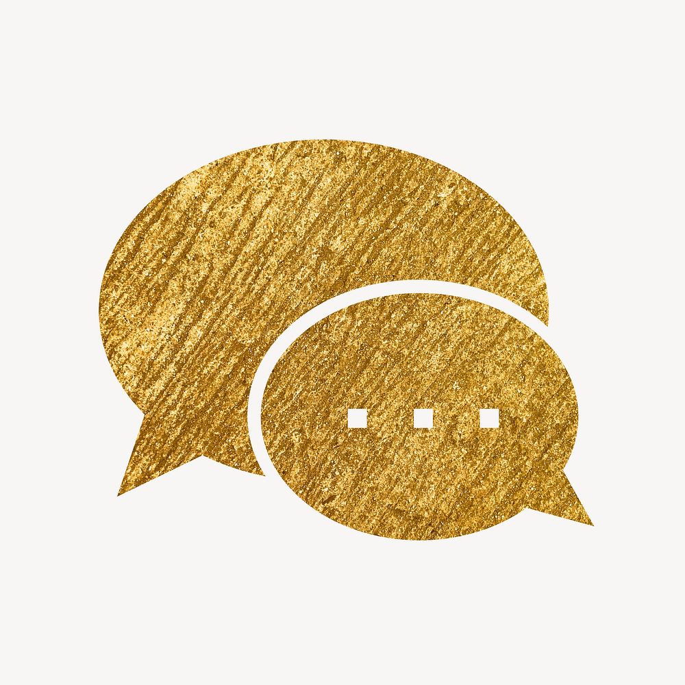 Speech bubble gold icon, glittery design  psd
